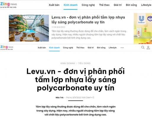 Báo điện tử Zingnews viết về tấm lợp lấy sáng Levu cung cấp