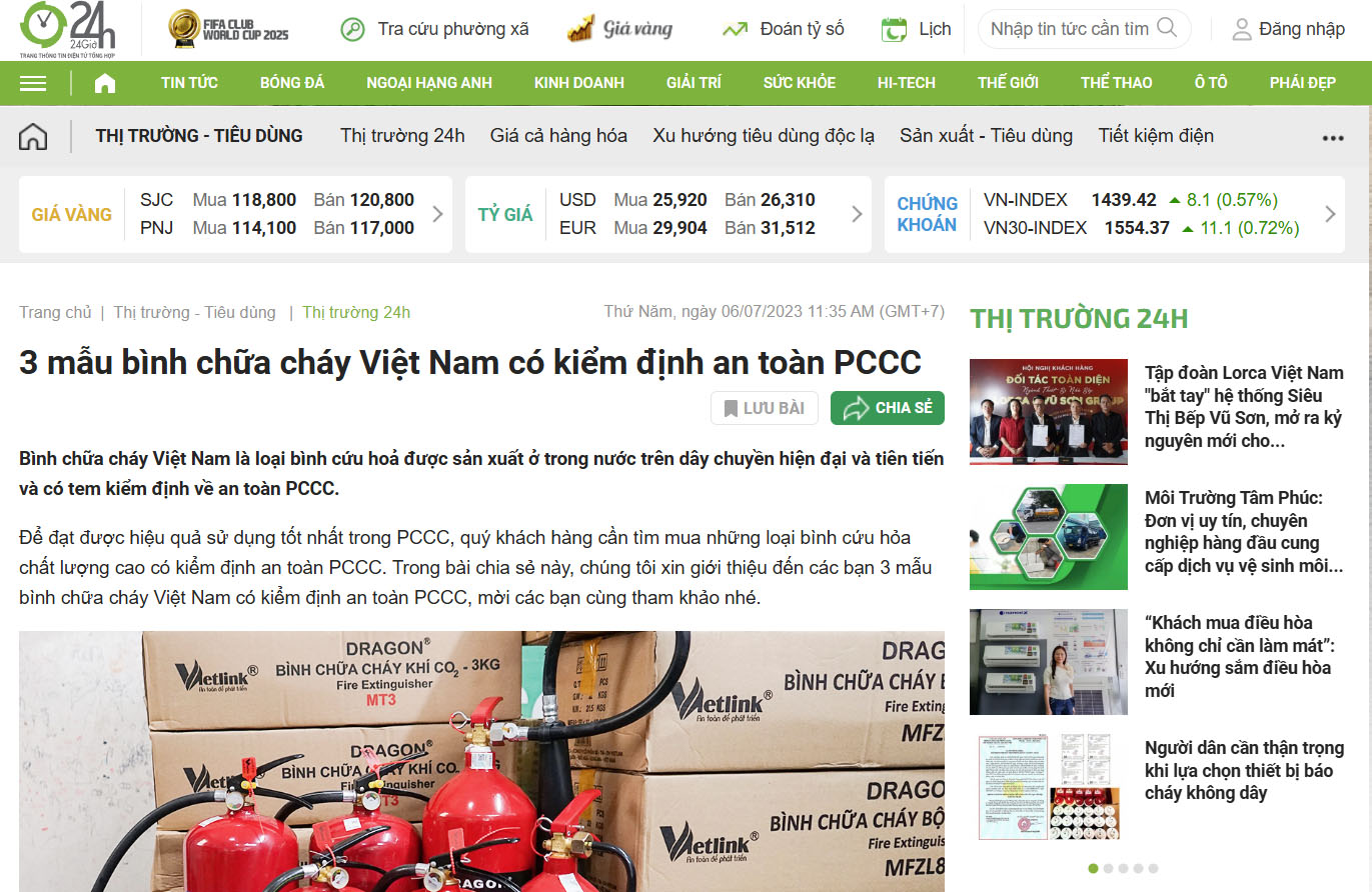 Báo điện tử 24h đăng bài viết về thiết bị pccc Levu
