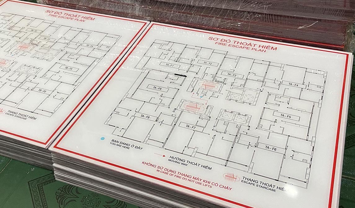 Biển sơ đồ thoát hiểm tòa nhà chỉ dẫn an toàn pccc