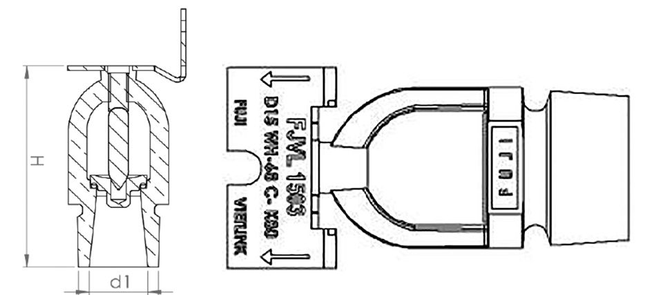 Cấu tạo đầu phun chữa cháy Sprinkler DN15 hướng ngang ren PT 1/2" Ø21mm