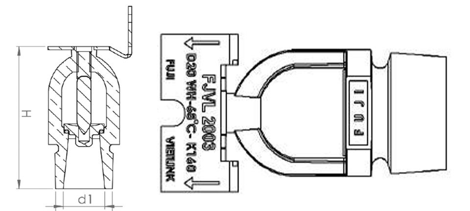 Cấu tạo đầu phun Sprinkler hướng ngang ren PT 3/4inch Ø27mm