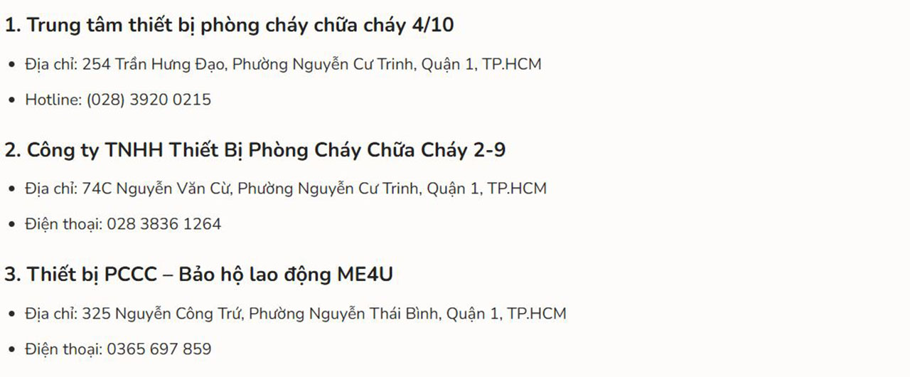 3 dia chi ban binh chua chay o quan 1 khac