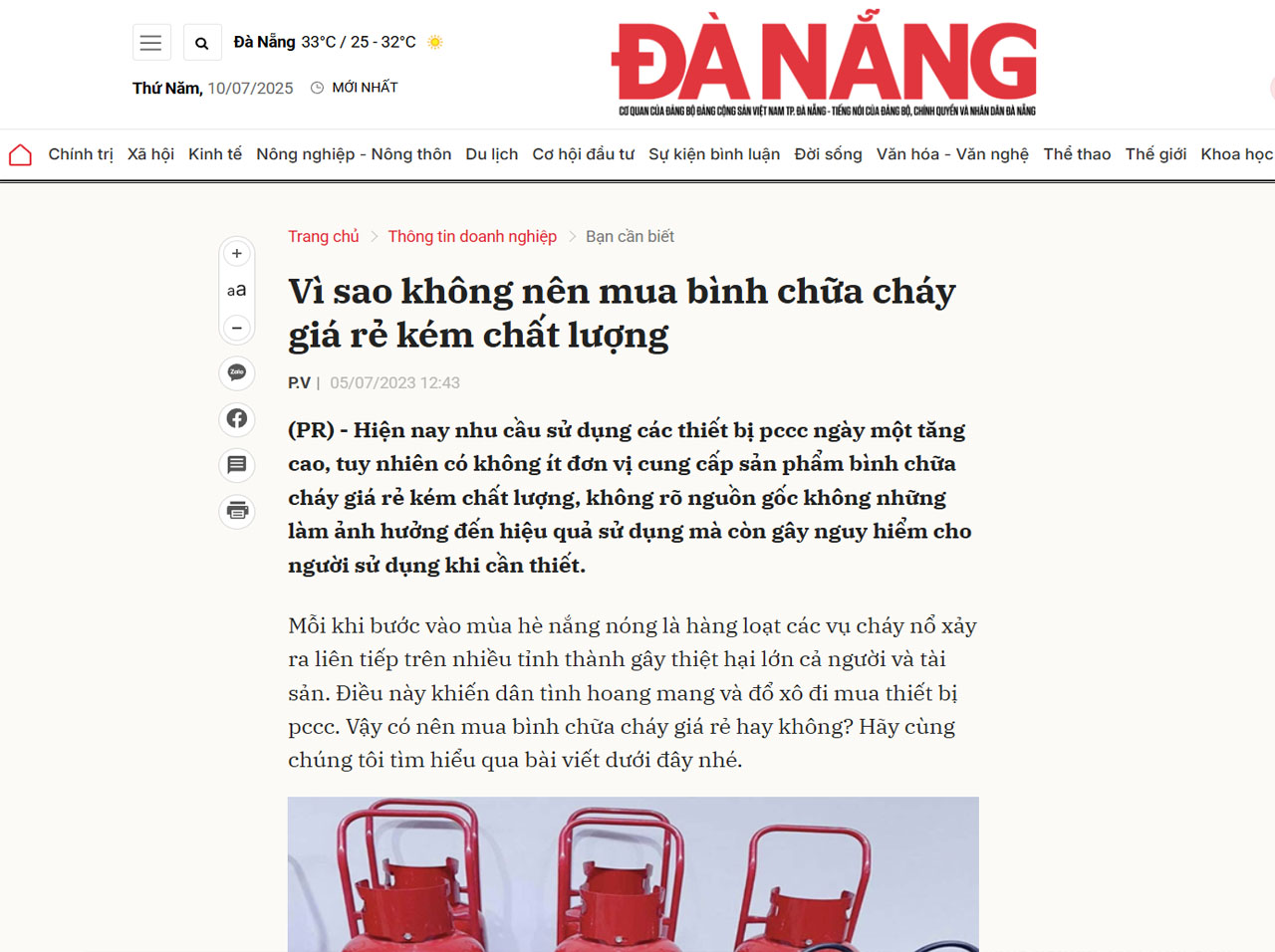 bao da nang gioi thieu ve binh chua chay levu viet nam Báo Đà Nẵng: Vì sao không nên mua bình chữa cháy giá rẻ kém chất lượng