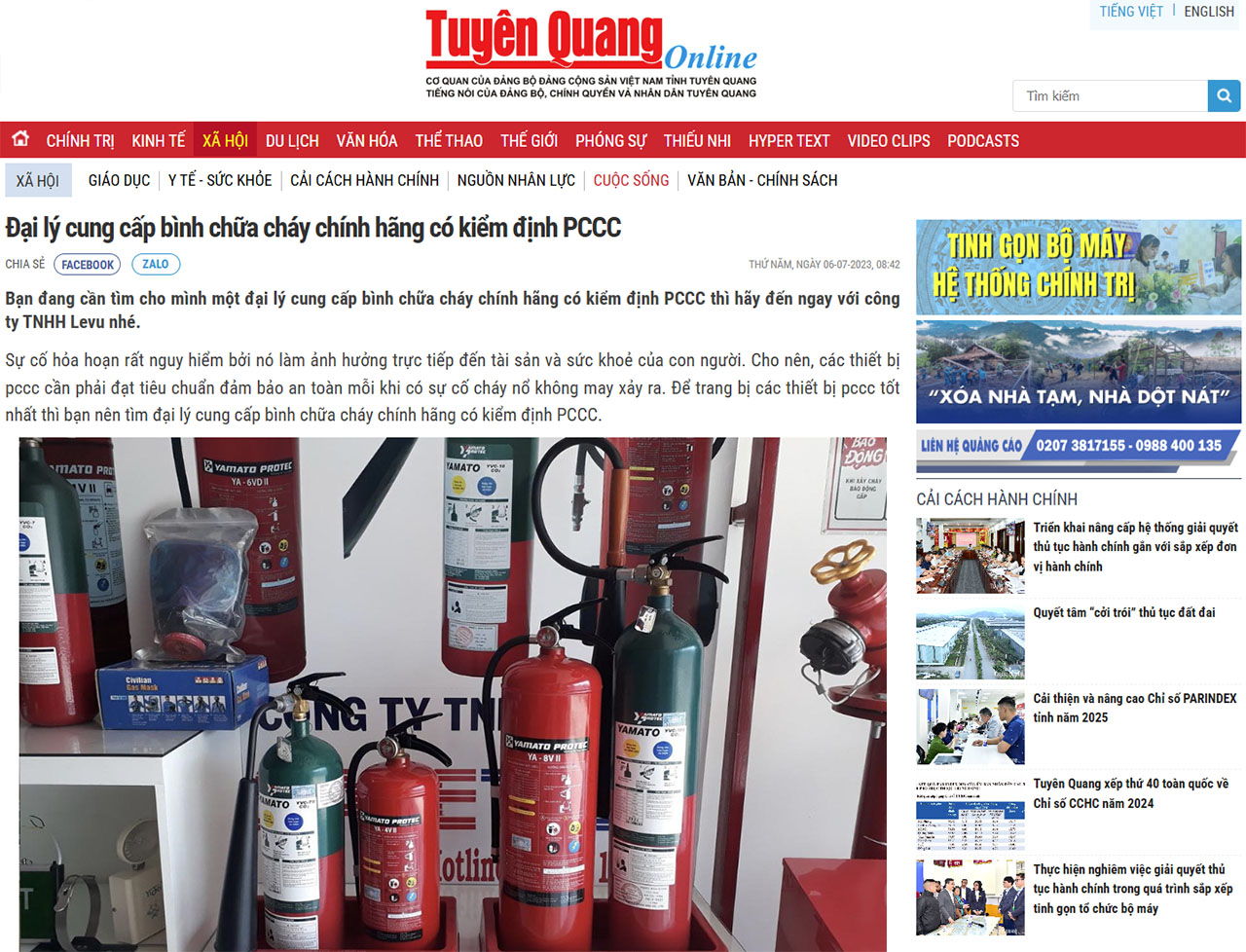 Báo Tuyên Quang: Đại lý cung cấp bình chữa cháy chính hãng có kiểm định PCCC LEVU Việt Nam