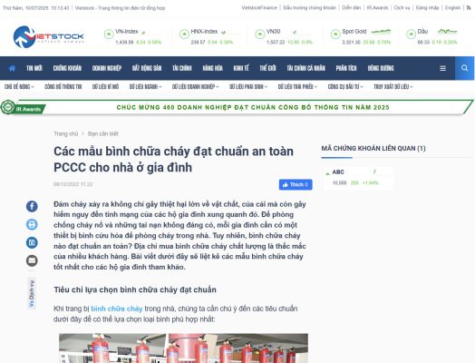 Vietstock: Các mẫu bình chữa cháy đạt chuẩn an toàn PCCC cho nhà ở gia đình tại LEVU Việt Nam