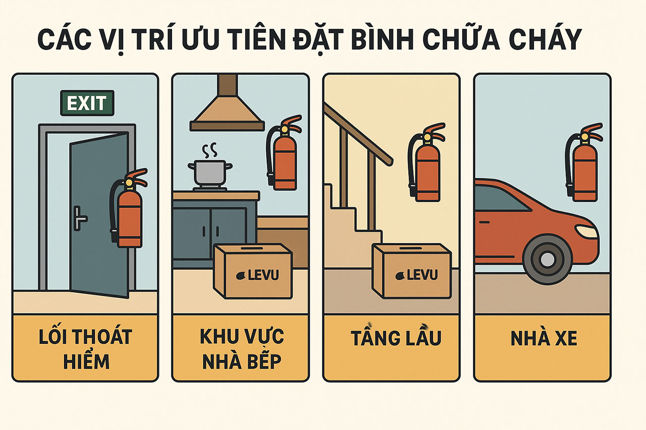 Các vị trí ưu tiên đặt bình chữa cháy