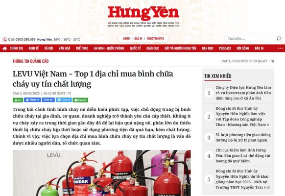 Báo Hưng Yên viết về LEVU Việt Nam "Top 1 địa chỉ mua bình chữa cháy uy tín chất lượng"