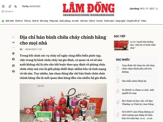 Báo Lâm Đồng viết về LEVU Việt Nam "Địa chỉ bán bình chữa cháy chính hãng cho mọi nhà"