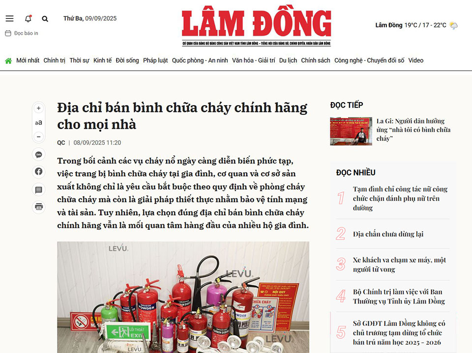 bao lam dong viet ve levu viet nam dia chi ban binh chua chay chinh hang cho moi nha Báo Lâm Đồng viết về LEVU Việt Nam "Địa chỉ bán bình chữa cháy chính hãng cho mọi nhà"