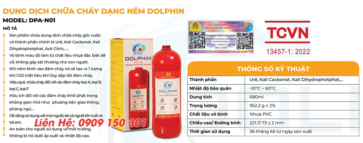 binh chua chay dang nem dolphin goc nuoc mini dpa n01 5 Thông số bình chữa cháy dạng ném Dolphin gốc nước mini DPA-N01