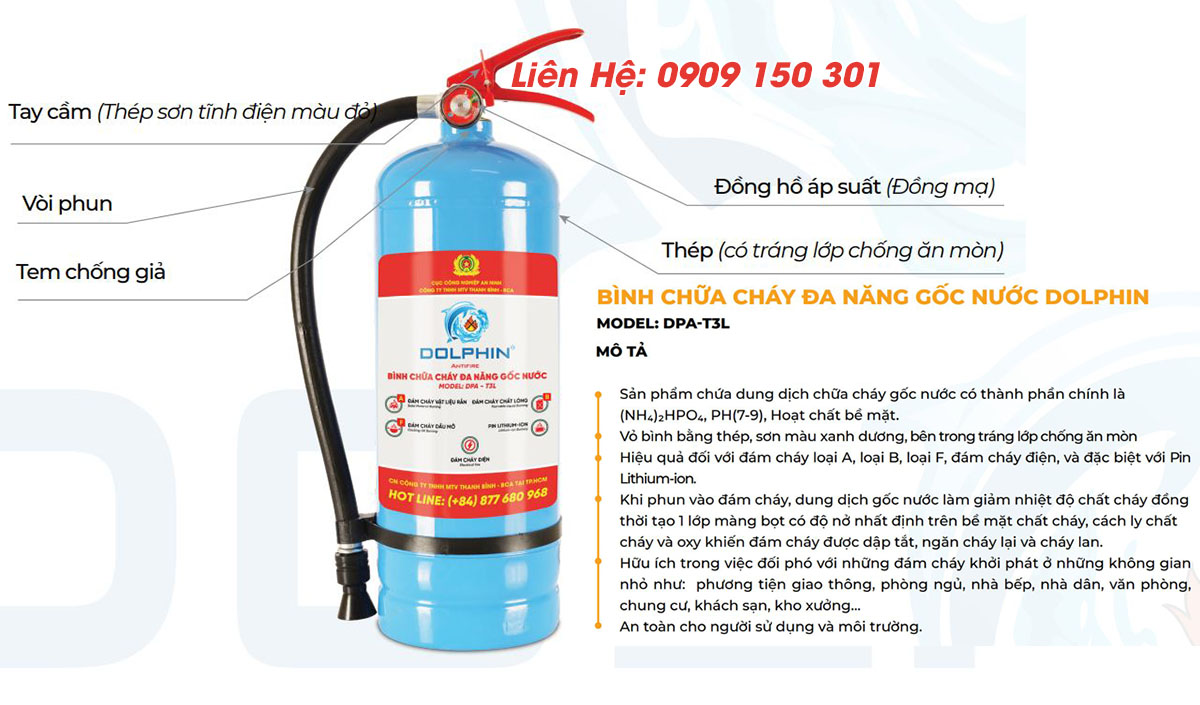 binh chua chay dolphin 3 lit goc nuoc dpa t3l 10 Cách kiểm tra bảo dưỡng định kỳ bình pccc gốc nước