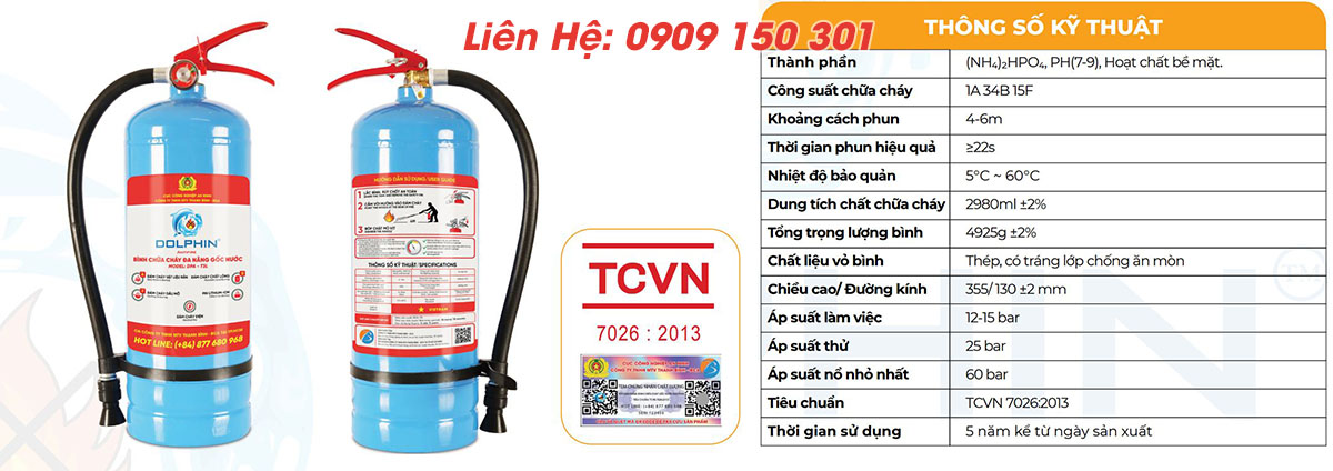 binh chua chay dolphin 3 lit goc nuoc dpa t3l 9 Thông số bình chữa cháy Dolphin 3 lít gốc nước DPA-T3L