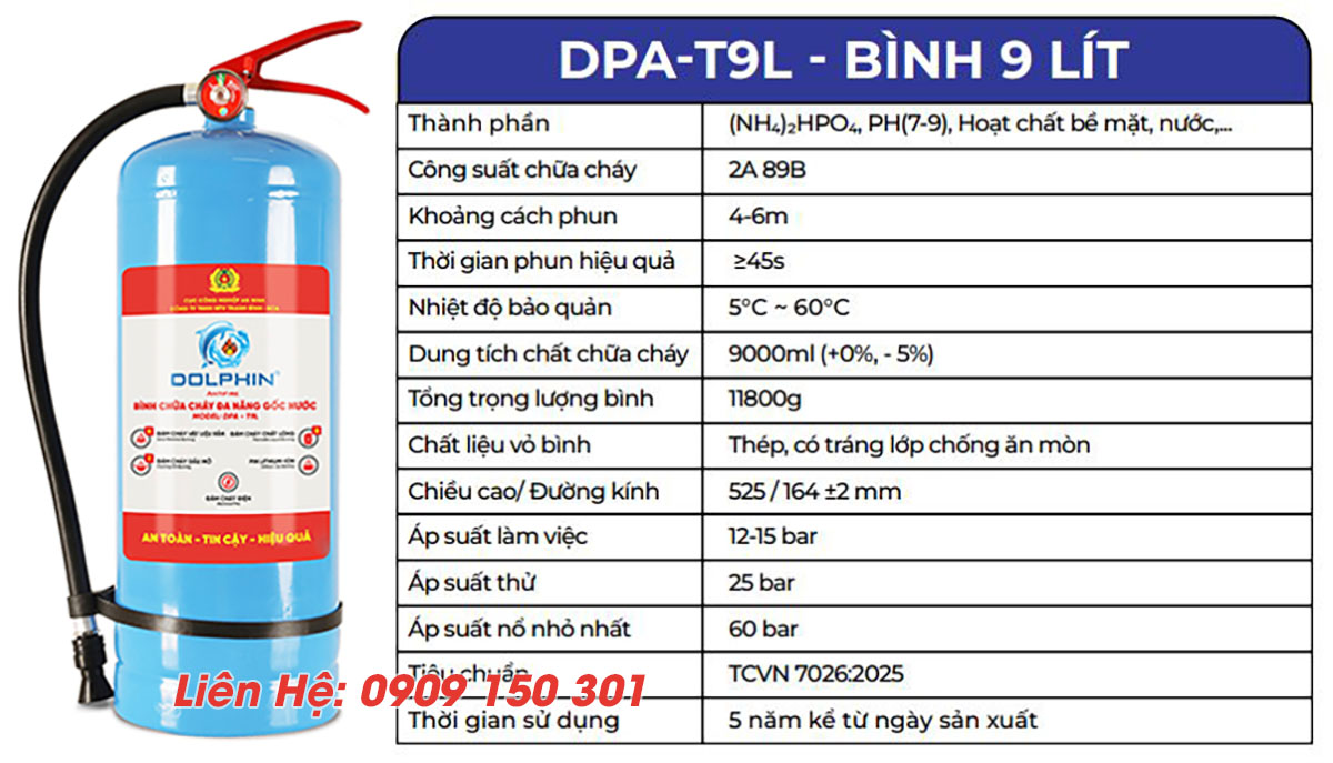 binh chua chay dolphin 9 lit goc nuoc dpa t9l 8 Thông số bình chữa cháy Dolphin 9 lít gốc nước DPA-T9L