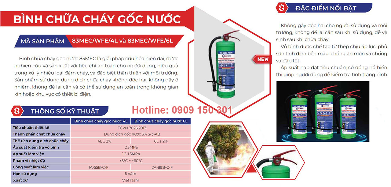 binh chua chay goc nuoc 83mec So sánh thông số bình chữa cháy gốc nước 4 lít với 6 lít của 83Mec