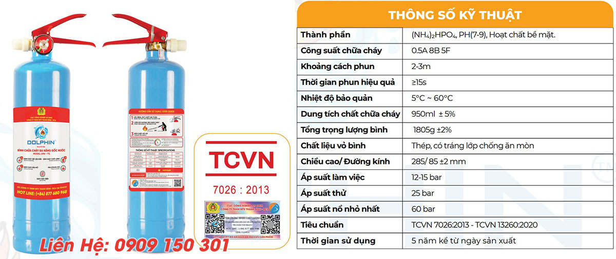 binh chua chay mini dolphin 1 lit goc nuoc dpa t1l 7 Thông số bình chữa cháy mini Dolphin 1 lít gốc nước DPA-T1L