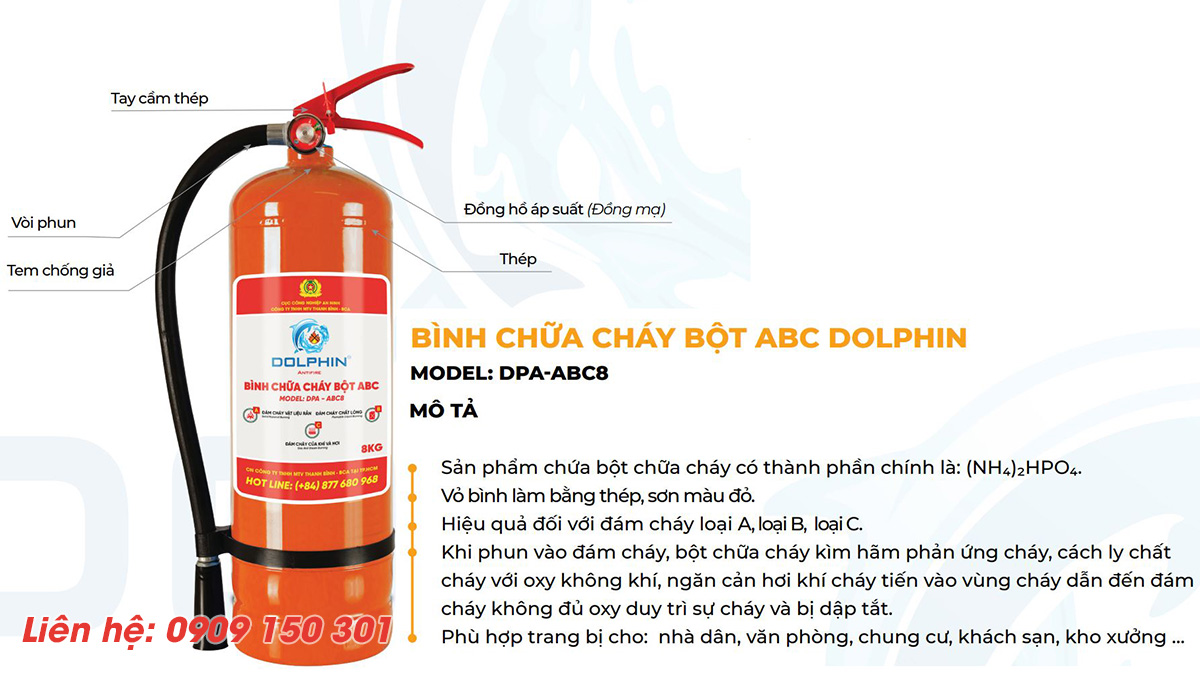 cau tao binh chua chay bot abc 8kg dolphin Ứng dụng lý tưởng cho bình chữa cháy Dolphin 8kg