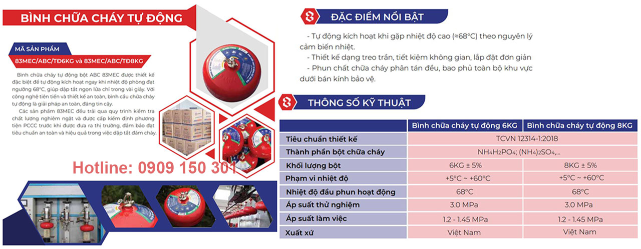 qua cau chua chay 83mec So sánh thông số kỹ thuật bình cầu tự động treo trần pccc loại 6kg và 8kg của thương hiệu 83Mec