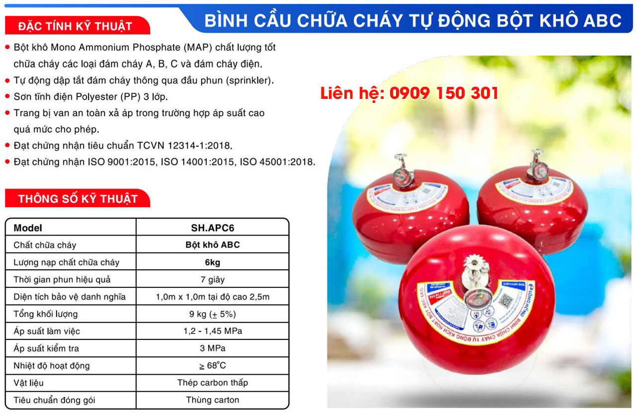 qua cau chua chay tu dong song hong Thông số quả cầu chữa cháy tự động Sông Hồng bột ABC 6kg